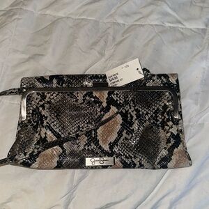 Jessica Simpson Black and Brown Snakeskin Clutch